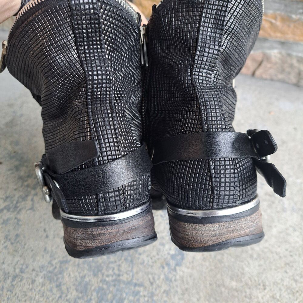 A.S. 98 Black Metallic Venezia Leather Ankle Boot Lace Up & Zip Sz 40 Moto Punk - Picture 8 of 16